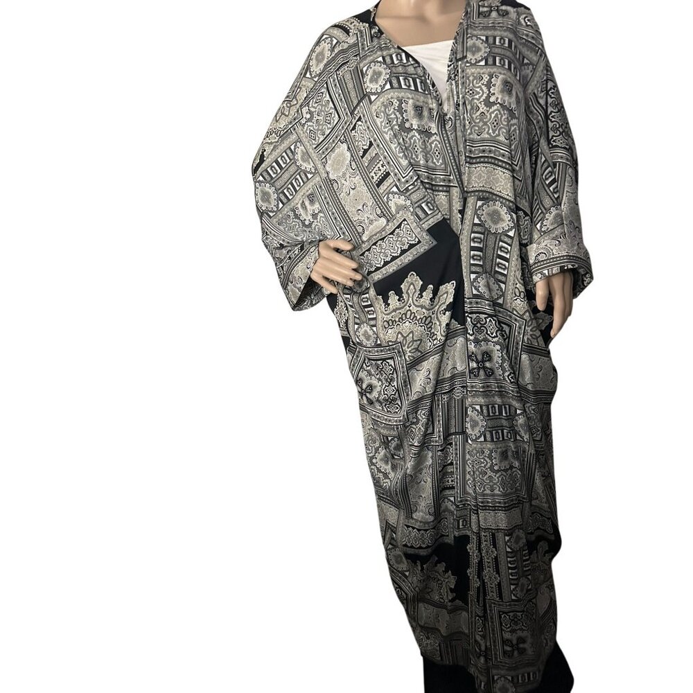 Iman Womens Black & White Kaftan Dress With Paisley Pattern XL